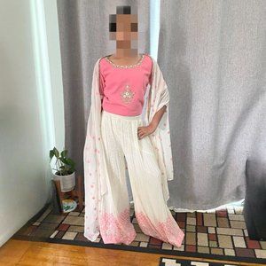 Indian Party Wear Crop Top - Palazzo Pants Set Size 9-10 Pink